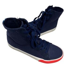 MINI BODEN Kids Navy Blue Canvas Lace Up Side Zip High Tops Shoes Size 4 US